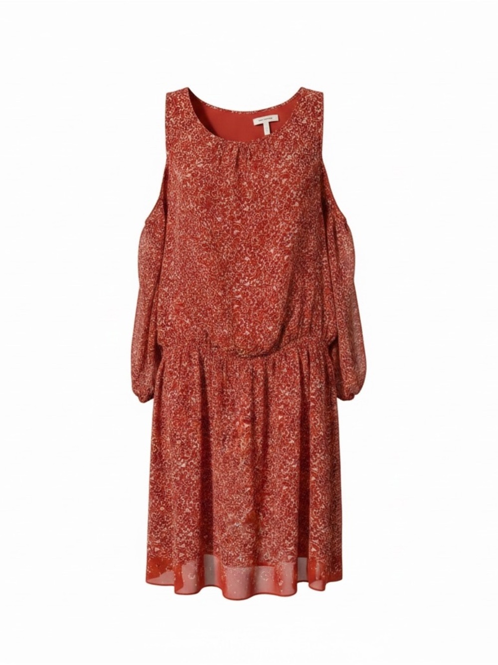Max Studio Red Printed Long-Sleeve Cold-Shoulder Dress
